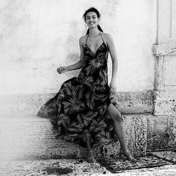 NEW WHBM‎ Palm Print Soft Maxi Dress Halter Size 00 - Picture 2 of 8